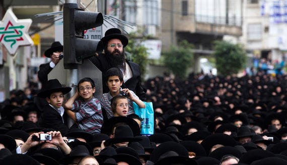 Ultra-Orthodox Jews take part in a rally supporting the United Torah Judaism party near Tel Aviv
