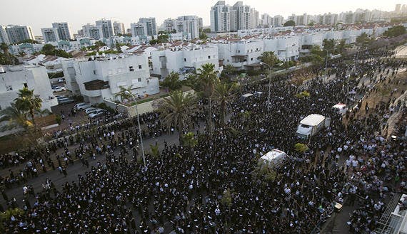 Ultra-Orthodox Jews take part in a protest against a shopping centre, which opens on Saturdays, near their neighbourhood, in the southern city of Ashdod