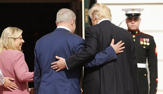 U.S. President Trump greets Israeli Prime Minister Netanyahu at the White House in Washington