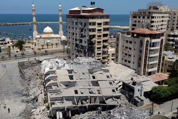 A building flattened by Israeli bombs during the May 2021 conflict 
