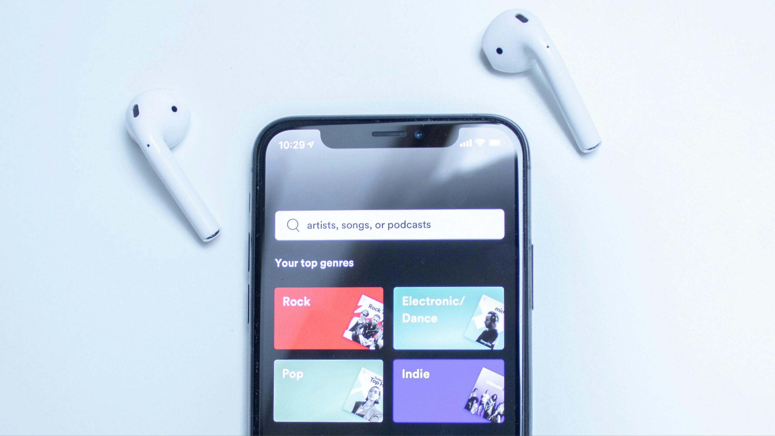 Spotify homescreen with airpods