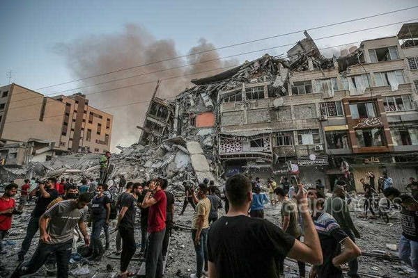 Gaza building hit by an Israeli air strike, May 12 (AP)
