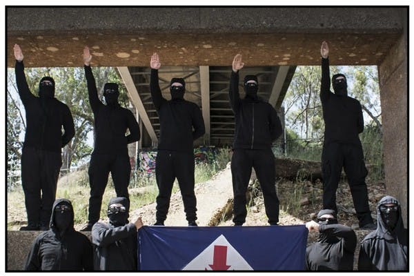 Members of the Nationalist Socialist Network captured in a retreat (SMH/Age)
