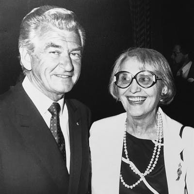 Mina with Australian Prime Minister Bob Hawke in the mid-1980s