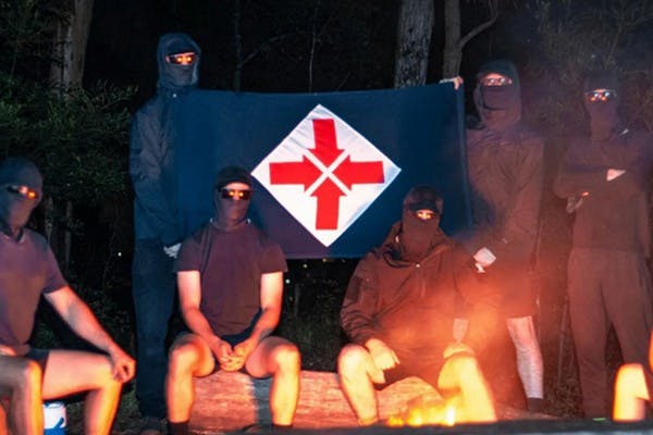 Photo: Alleged members of a far-right extremist group seen at Halls Gap and the Grampians (SMH/Age, August 2021)