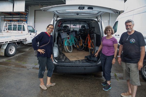 Members of the Project Dignity team deliver bikes for refugee children (supplied)