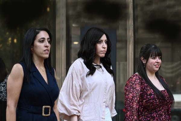 Sisters Nicole Meyer, Elly Sapper and Dassi Erlich outside court after Leifer was found guilty.