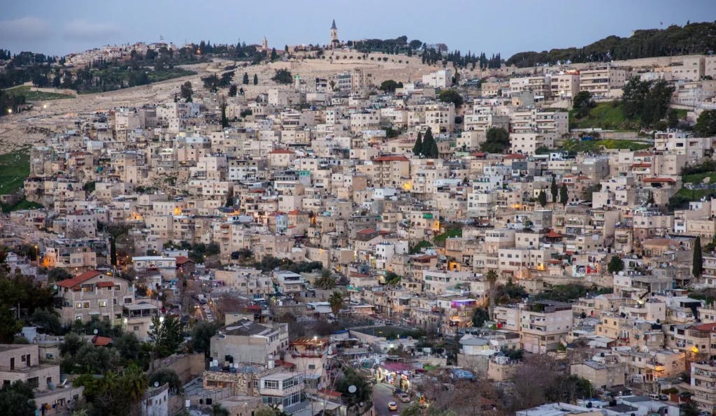 Aerial view of East Jerusalem neighbourhood of Silwan/al-Bustan (Emil Salman)