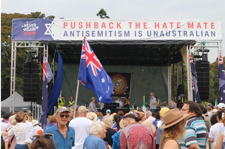 The Sydney rally against antisemitism organised by Christian Zionists (Image: NAIN)