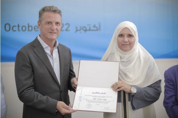 Tom White at a UNWRA event in October to recognise the nearly 10,000 UNRWA teachers who educate 394,000 refugee children in Gaza (Twitter)